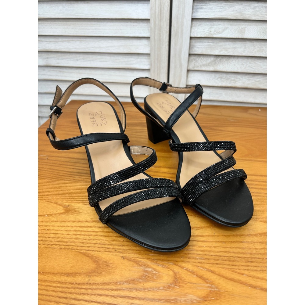 Naturalizer Bridget4 Block Heel Sandal 10M Black Rhinestone Strappy Heels
